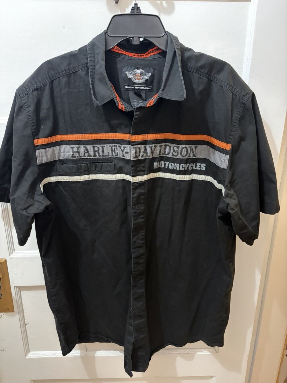 Vintage Harley Davidson Black/Orange Button Down Shirt Sz XL